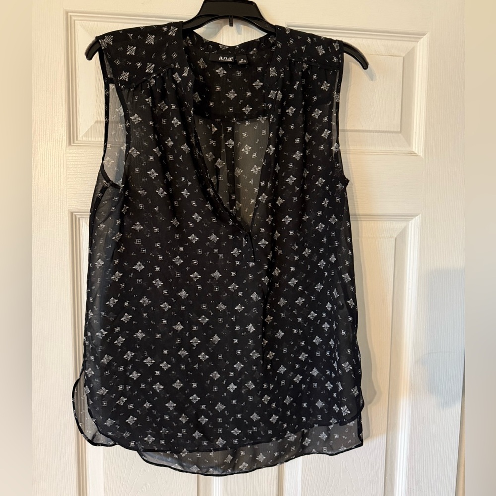 a.n.a Black Patterned Sheer Blouse